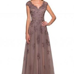 La Femme Embellished Tulle & Lace A-Line Gown